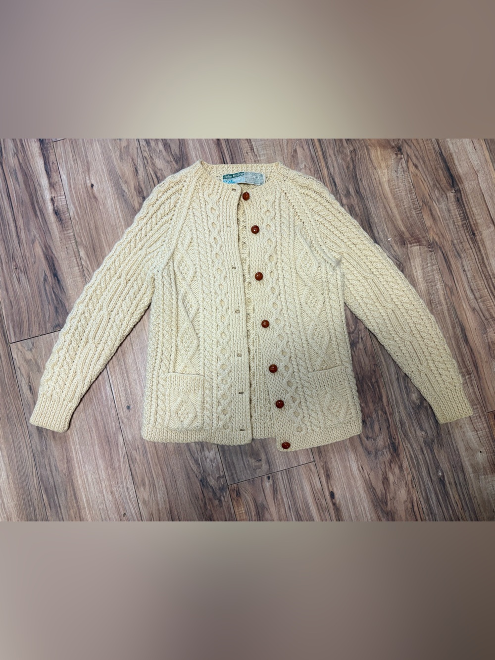 Vintage John Molloy Donegal Ireland Handknit Aran Wool Cardigan